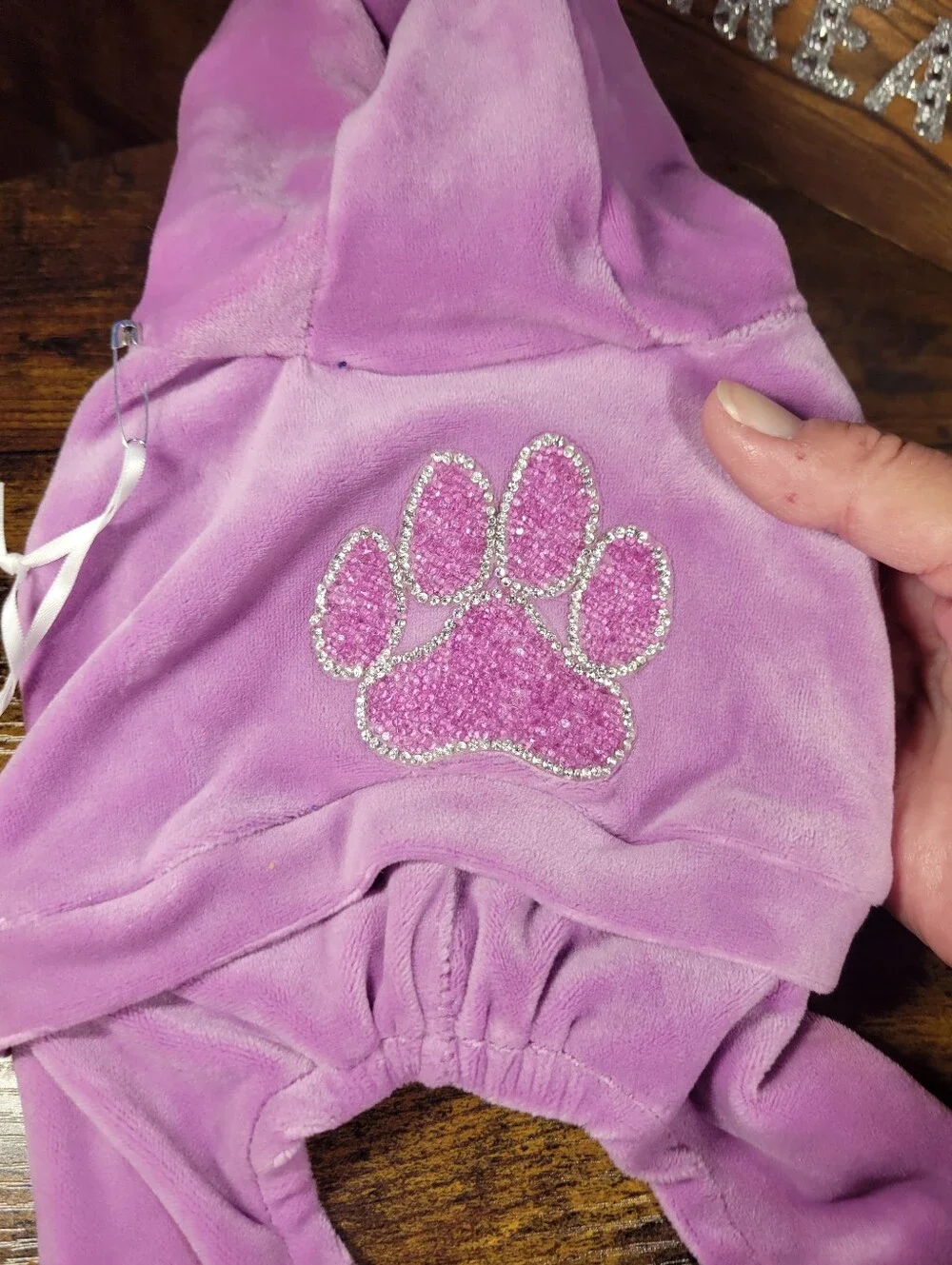Isaac Mizrahi Lavender Velour Dog Hoodie with Glitter Paw xxs